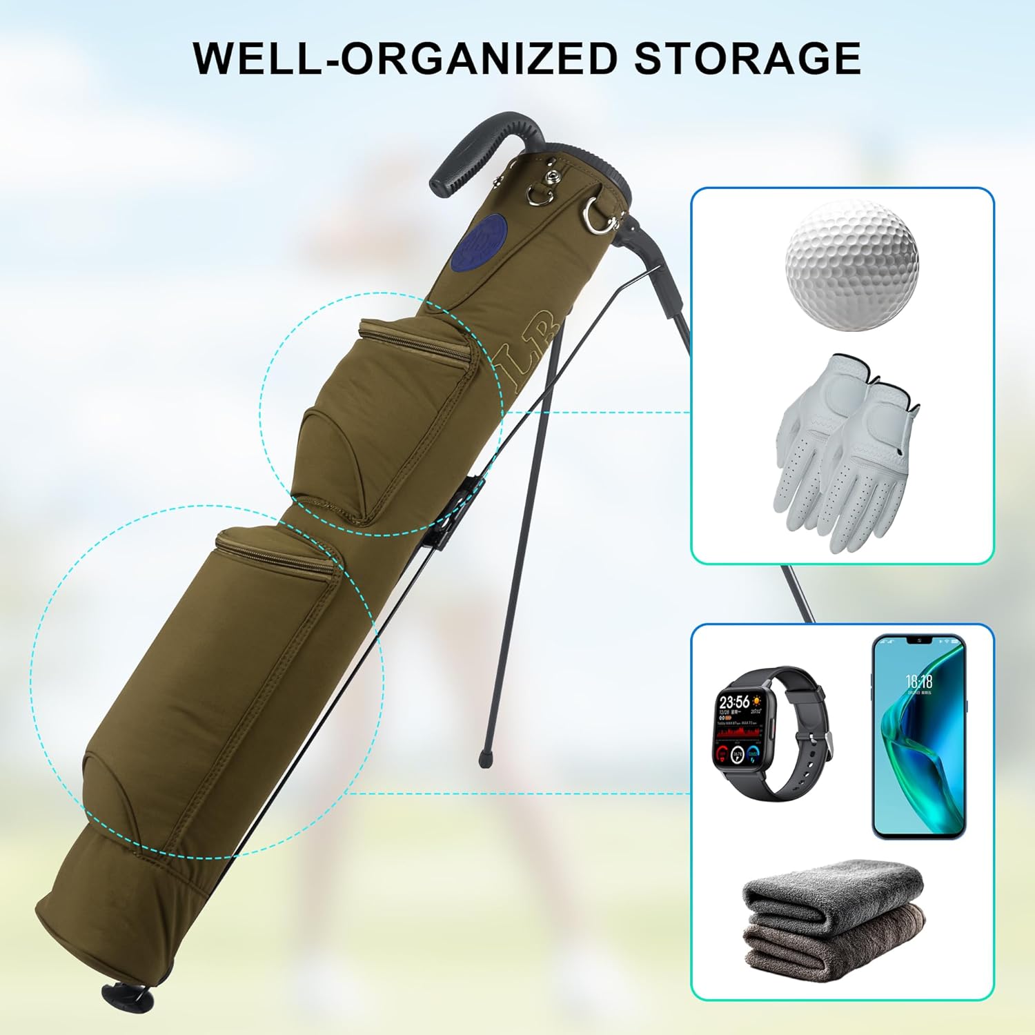 Lightweight Golf Stand Bag, Easy to Carry Small Golf Bag with 2-Way Full-Length Dividers and Pockets, for The Driving Range, Par 3 and Executive Courses