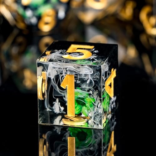 Miniatura 2 de Cusdie Dados DND de bordes afilados, 7 piezas de dados de flores D&D D20 D12 D10 D8 D6 D4, juego de dados poliédricos hechos a mano para Dungeons &