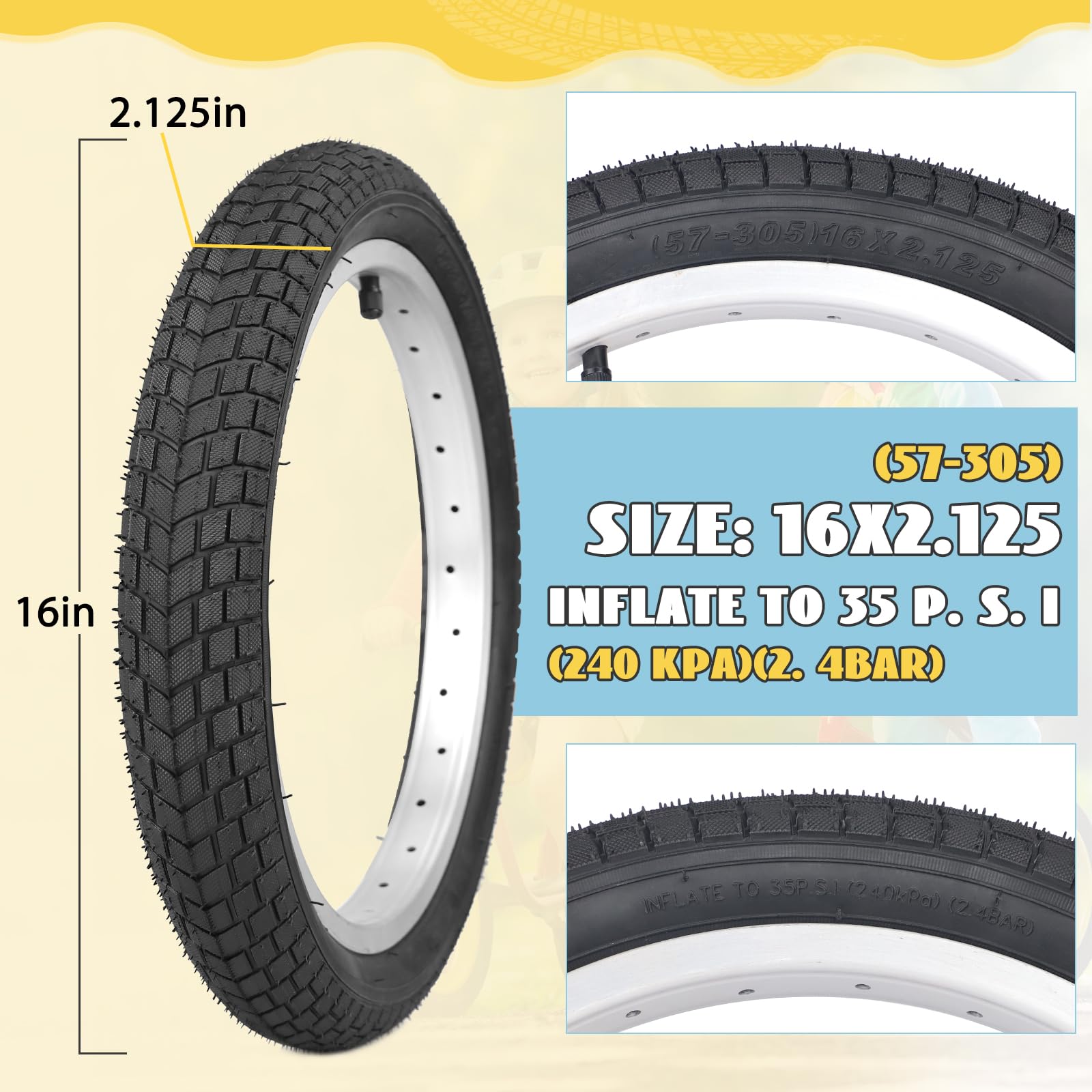 Pneumatici per bici 14/16/20 x 2,125, confezione da 2 pneumatici per bici da 14/16/20, pneumatici di ricambio pieghevoli, adatti alla maggior parte delle persone