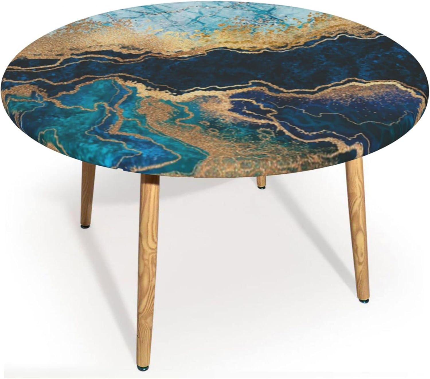 ZUCRCFFY Marble Round Fitted Table Cover with Elastic Edges