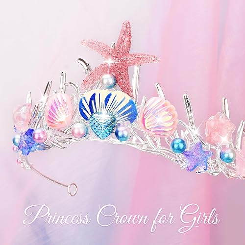 Miniatura 2 de CIEHER Corona de sirena para mujeres y niñas, diadema de sirena, tiara de estrella de mar, corona de concha, decoración de fiesta de sirena,