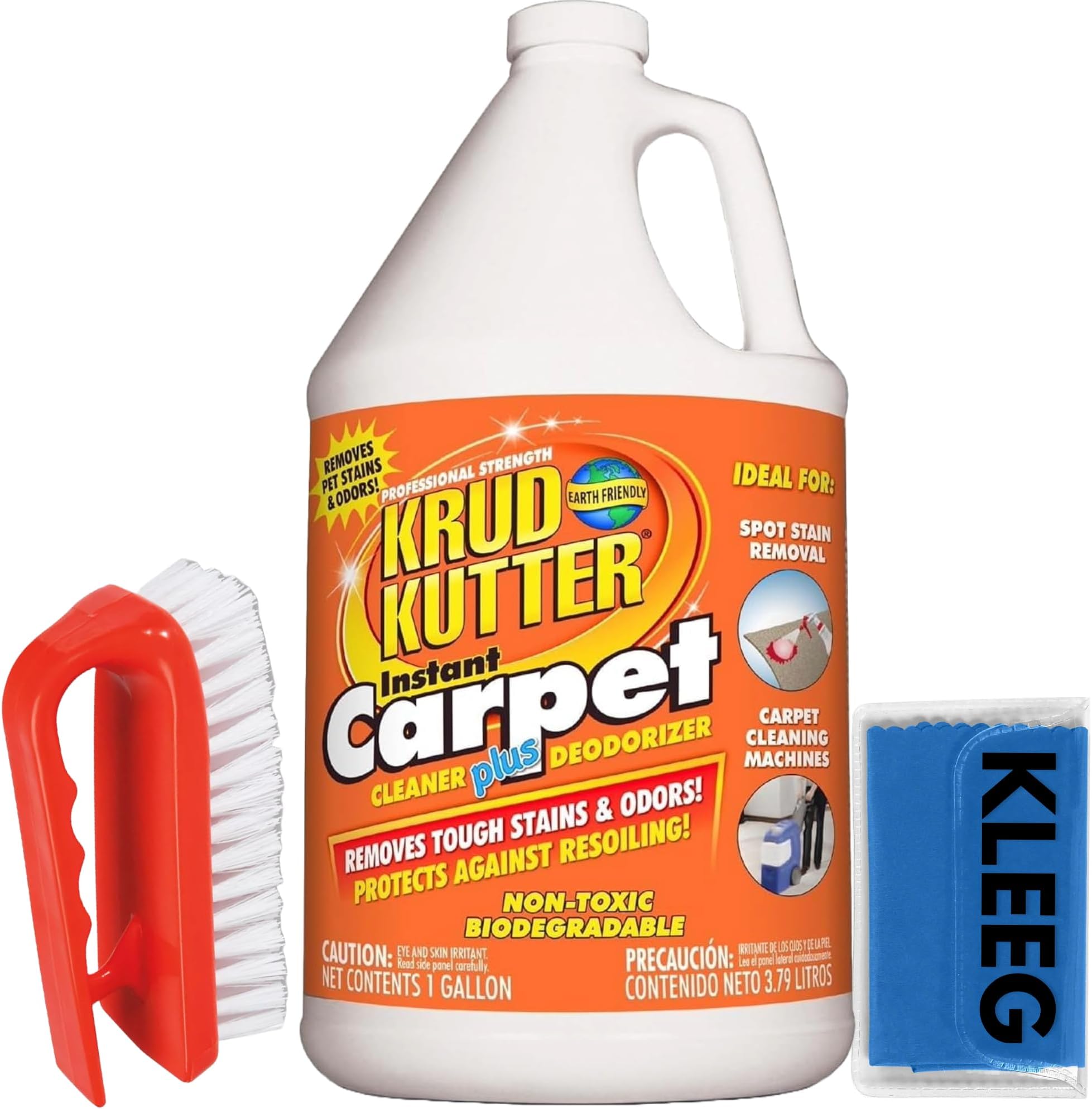Instant Carpet Cleaner Stain Remover and Deodorizer | Carpet Cleaner Solution Rug Upholstery Cleaning and Carpet Stain Remover | Bundled Carpet Cleaning Scrub Brush Microfiber Packet