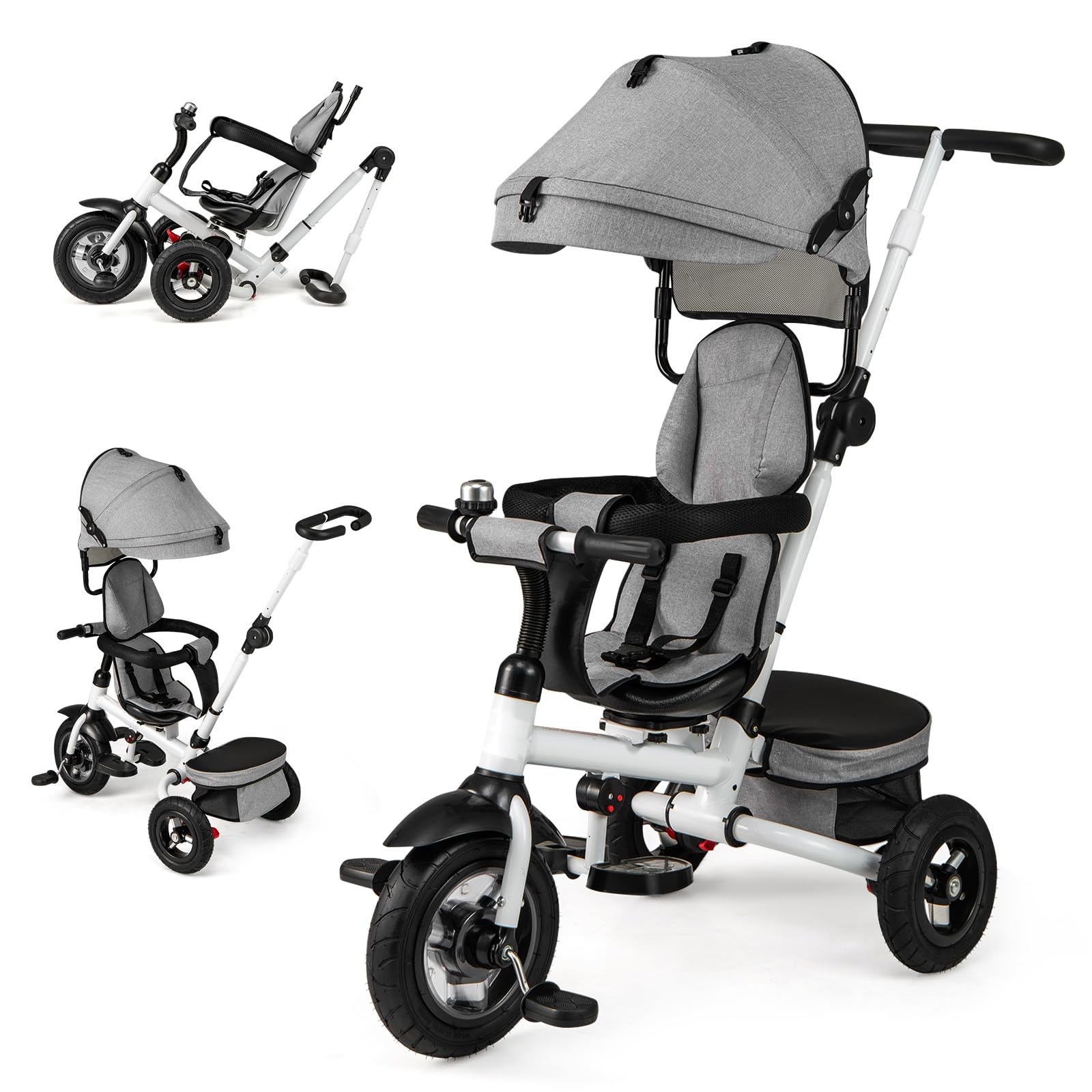 HONEY JOY Tricycle, 5-in-1 Folding Baby Trike Stroller w/Adjustable Handle & Canopy, Reversible Seat, Safety Belt, Folding Pedal, Bell, Storage, Push Tricycle for Toddlers 1-5 Years Old (Gray) : Toys &