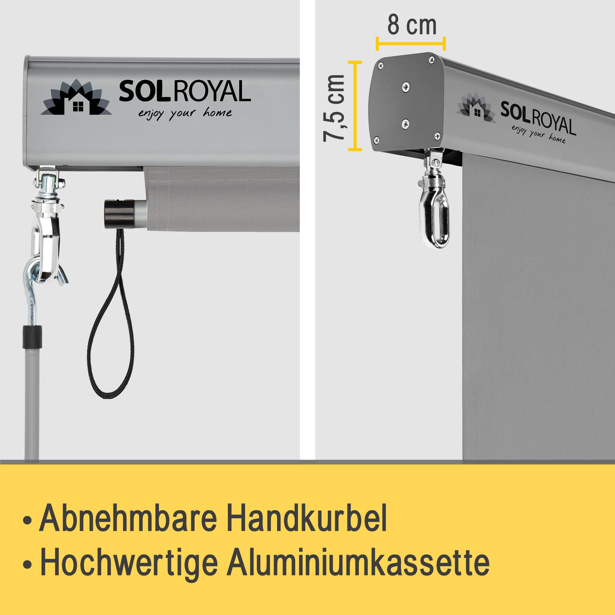 Sol Royal Senkrechtmarkise 160x250 cm MS5 Markise – Robuster Balkonsichtschutz Abnehmbare Handkurbel Wasserabweisender Sonnenschutz Terrasse Balkon Garten Wetterfeste Vertikalmarkise Grau