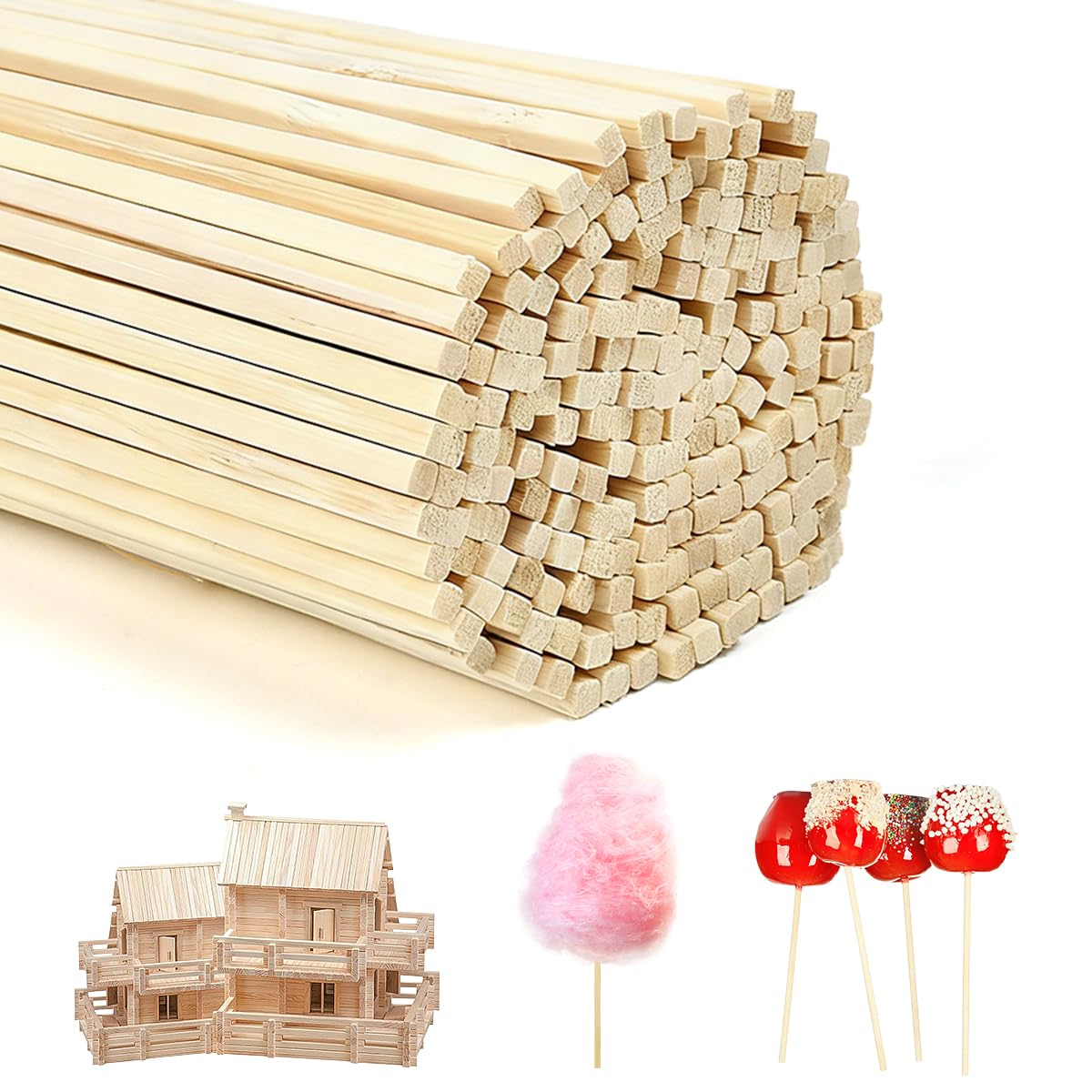 200 Stück Zuckerwatte Stäbe 30cm x 4mm Zuckerwattestäbe Eckig Bambusstäbe Stäbchen Holzstäbe Quadratisch Holzstäbchen zum Basteln für DIY Handwerk Holzarbeiten Modellbau Dekorationen