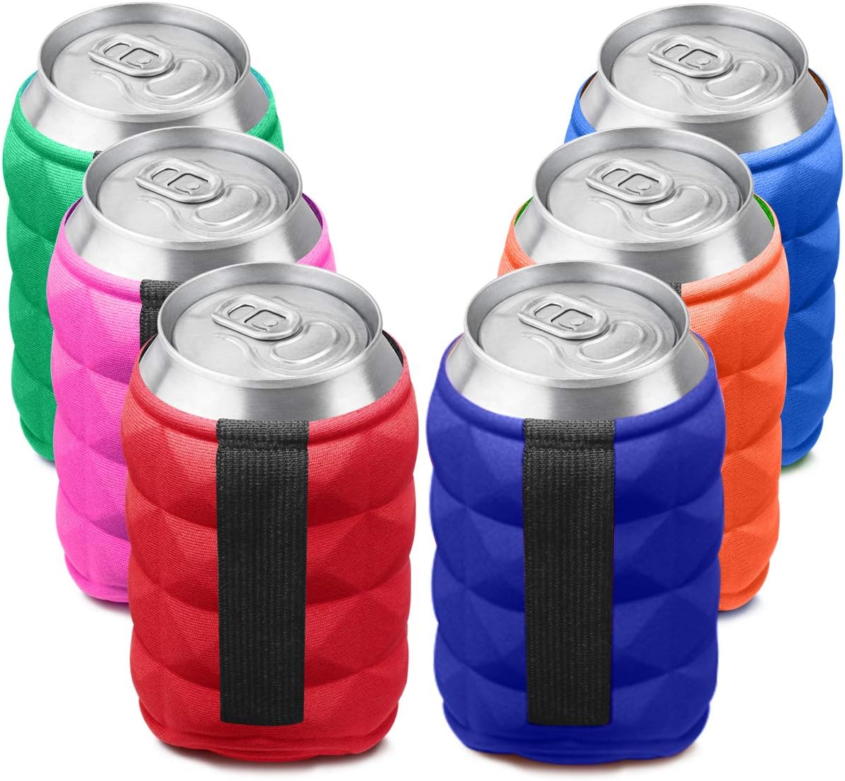 Super Soft Can Sleeves for Hot or Ice Cold Drink, Reversible Double Sided Embossed Design - 6 Pack Collapsible Insulated Soda Bottle Holder Premium Quality Many Color can Covers by Metric USA