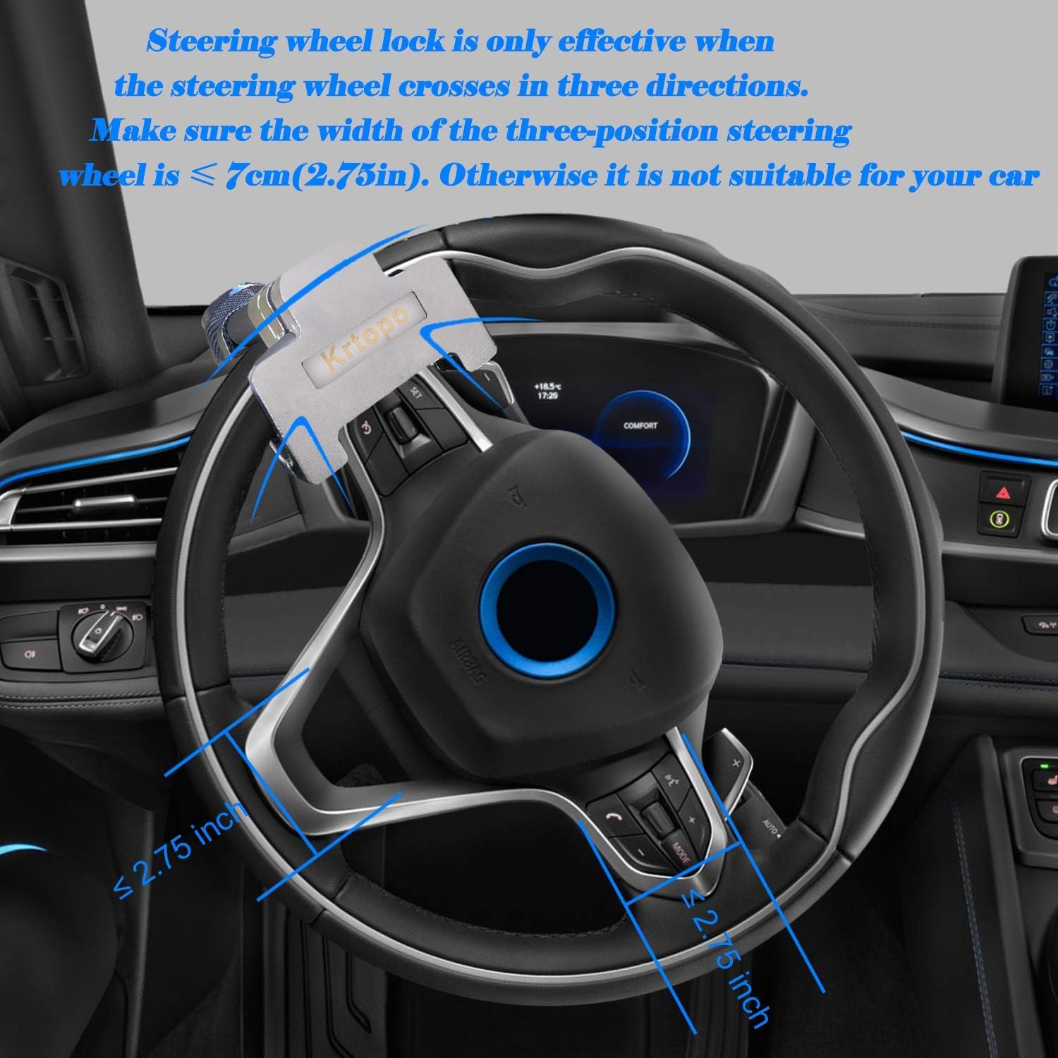 Vechkom Brake Pedal Lock Anti Theft Clutch Lock for car Double Hook Double Protection Steering Wheel Lock Theft Safety Alarm Lock Universal