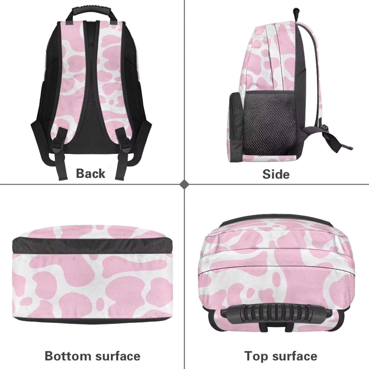 Cow Pink Spotted Print Water Resistant Backpack for Girls Teens - 17.3" Laptop Backpack, Lightweight School Bookbag with Mesh Side Pockets, Large Capacity for High School College