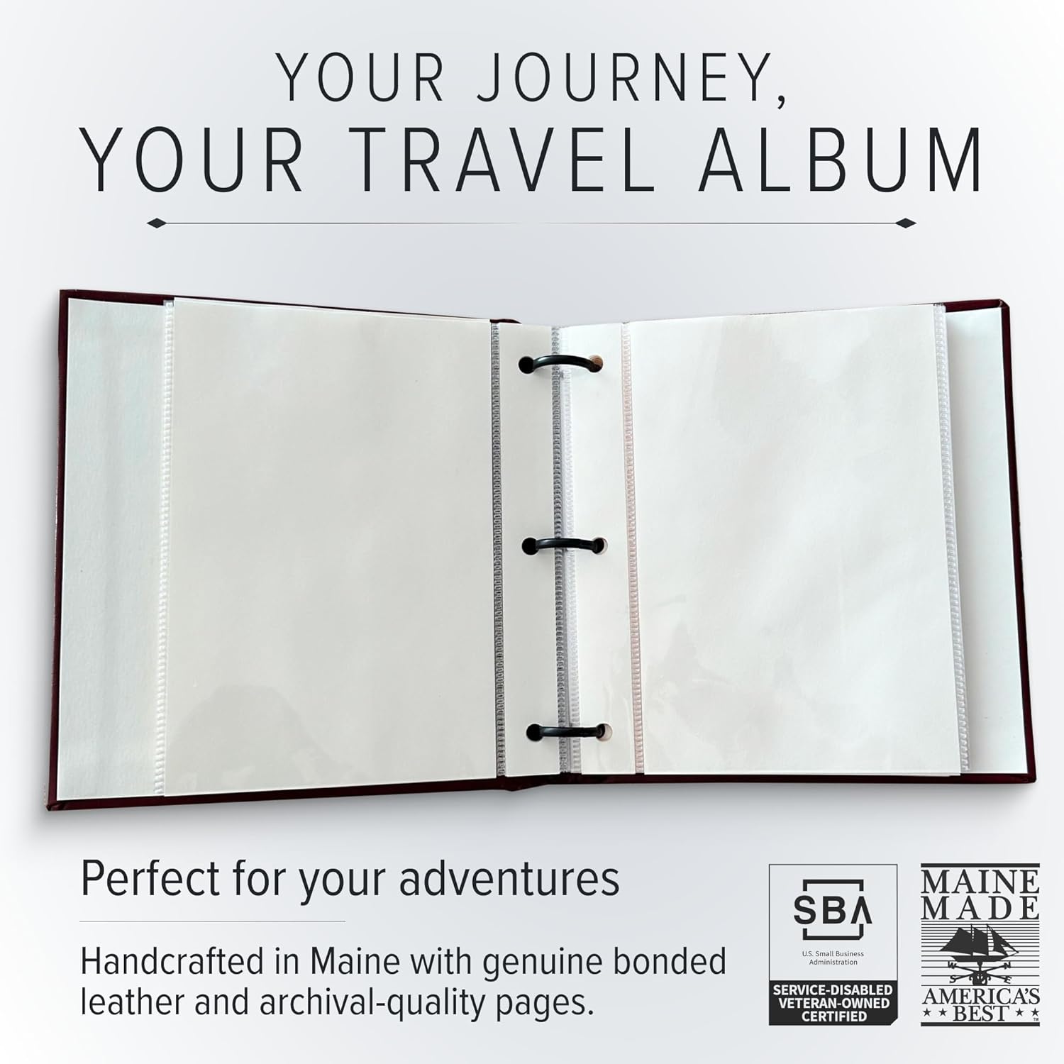 Gallery Leather Small Travel Photo Album 4x6 Pictures with Slip-In Pockets – Holds up to 50 Photos, Bonded Leather, Made in USA, Camden Kiwi - 6.5" x 5.5