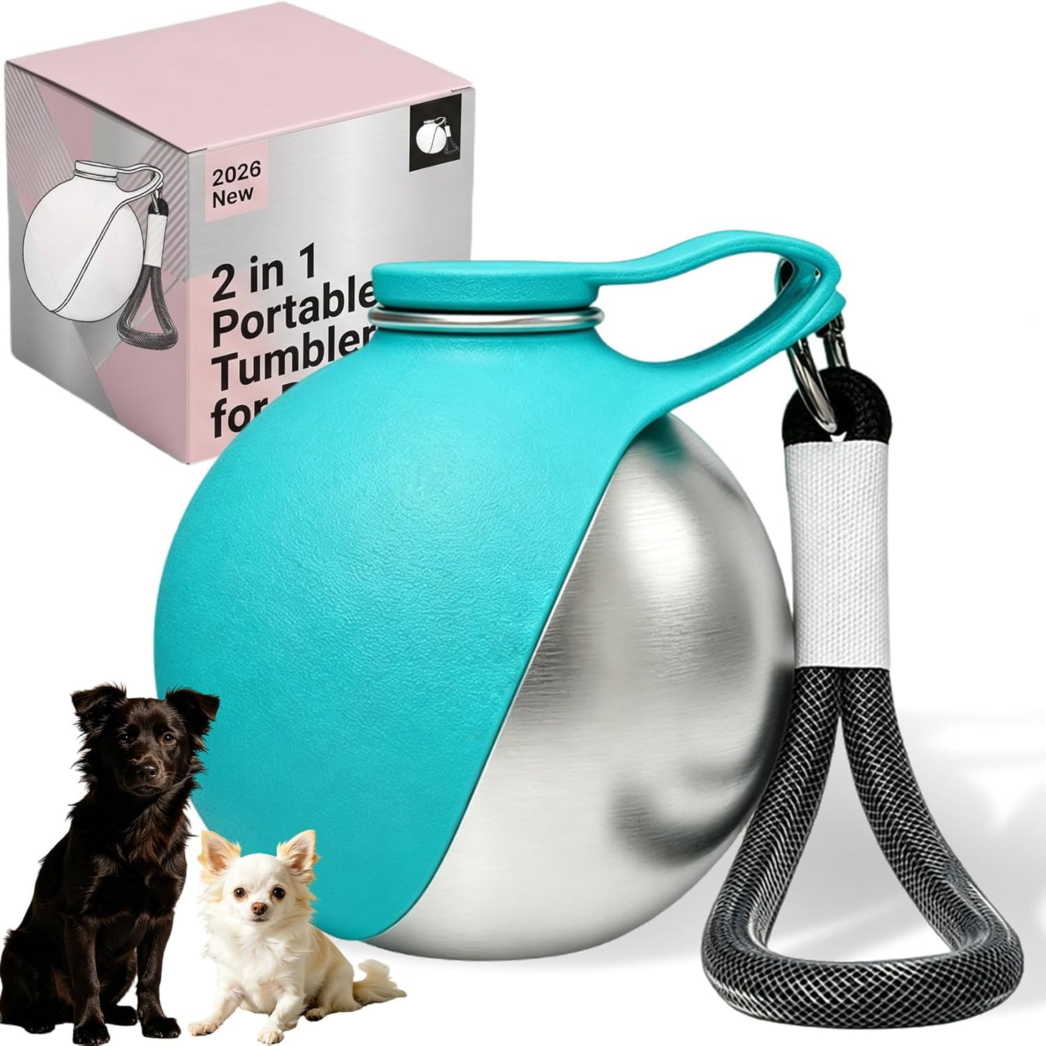 Portable Dog Water Bottle, Stainless Steel Foldable Silicone & Stainless Steel Pet Water Cup for Travel, 285ml Large Capacity for Dogs Cats Outdoor Walking Hiking (blue)