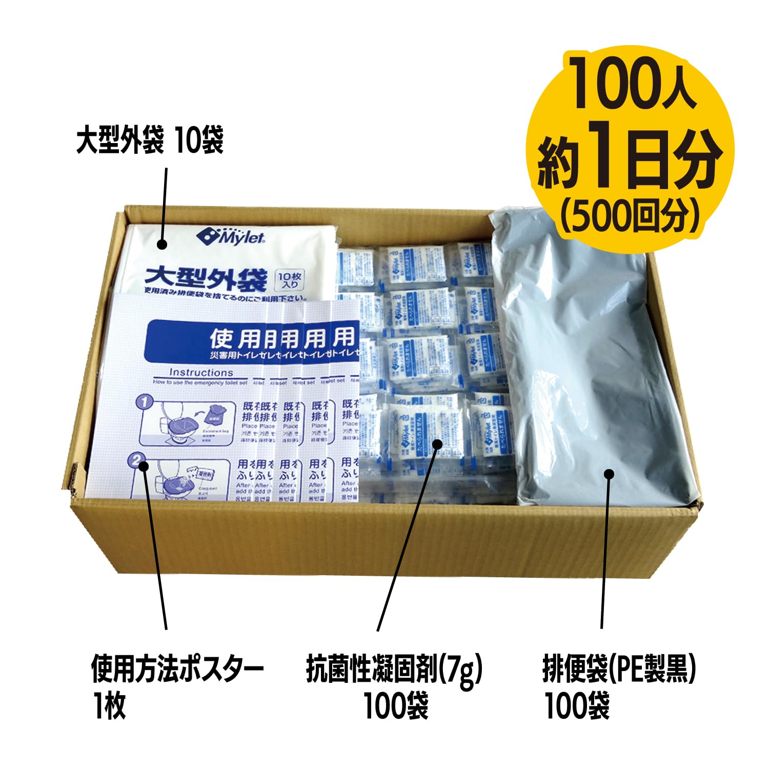 Amazon.co.jp: 災害用トイレセット マイレット 500回分 100人1日分