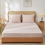 LIFETOWN 100% Washed Cotton 4 Pieces Sheet Set Linen Feel Natural Wrinkle Breathable Lightweight (Queen, Linen)
