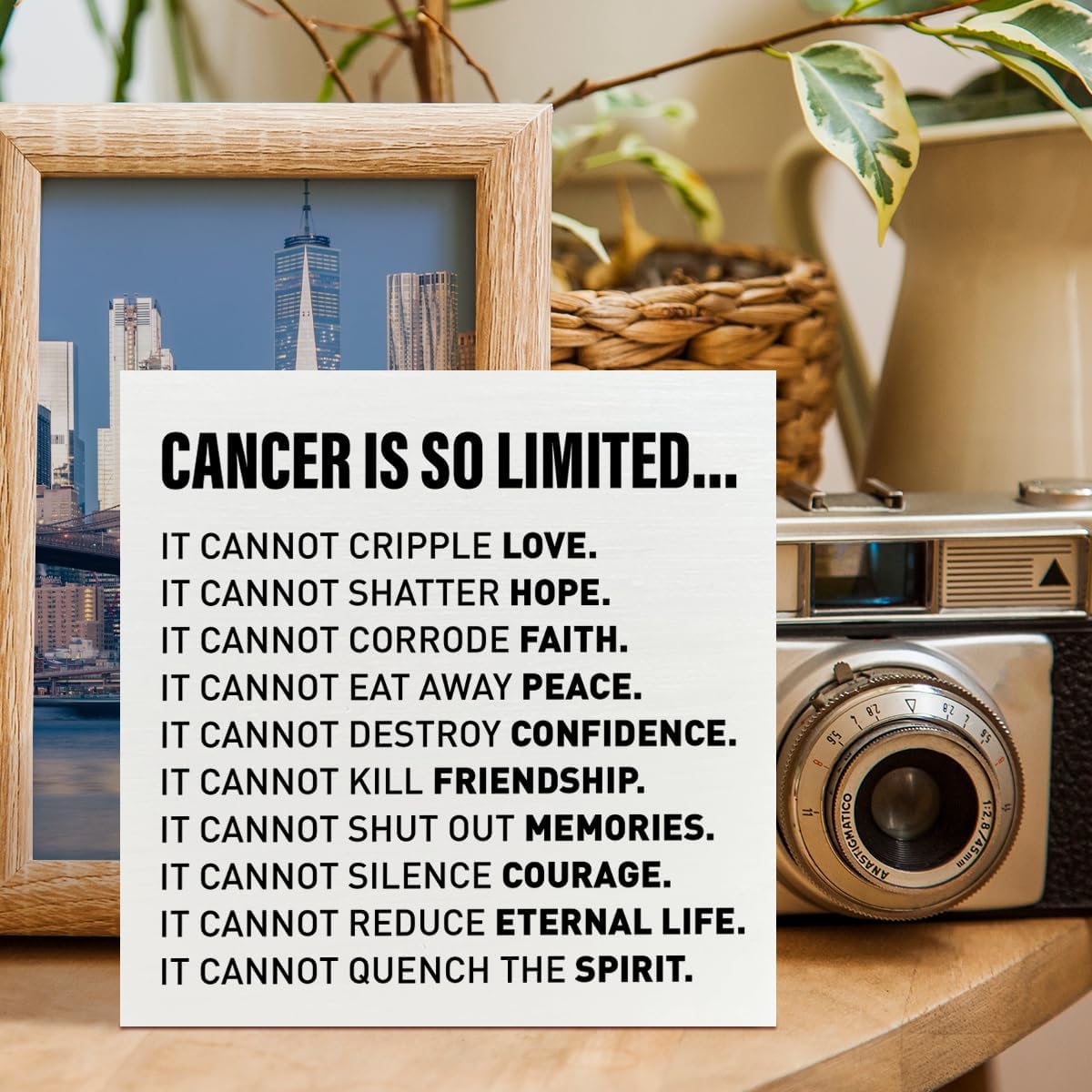 Cancer Warrior Gifts for Women Men, Birthday Gifts for Cancer Patients Chemo Inspirational Cancer Survivor Gifts, Cancer Support Fighter Encouragement Gifts, Cancer Is So Limited, Wooden Box Sign (F) - Image 4