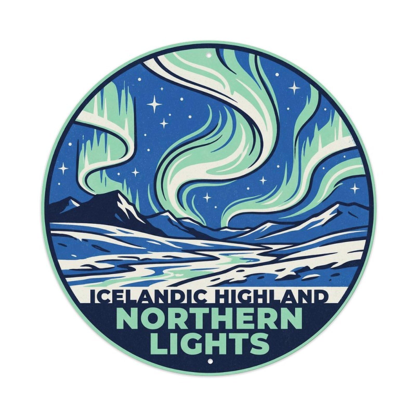Northern Lights Highland Iceland Glacier Travel Glacial Metal Tin Sign
