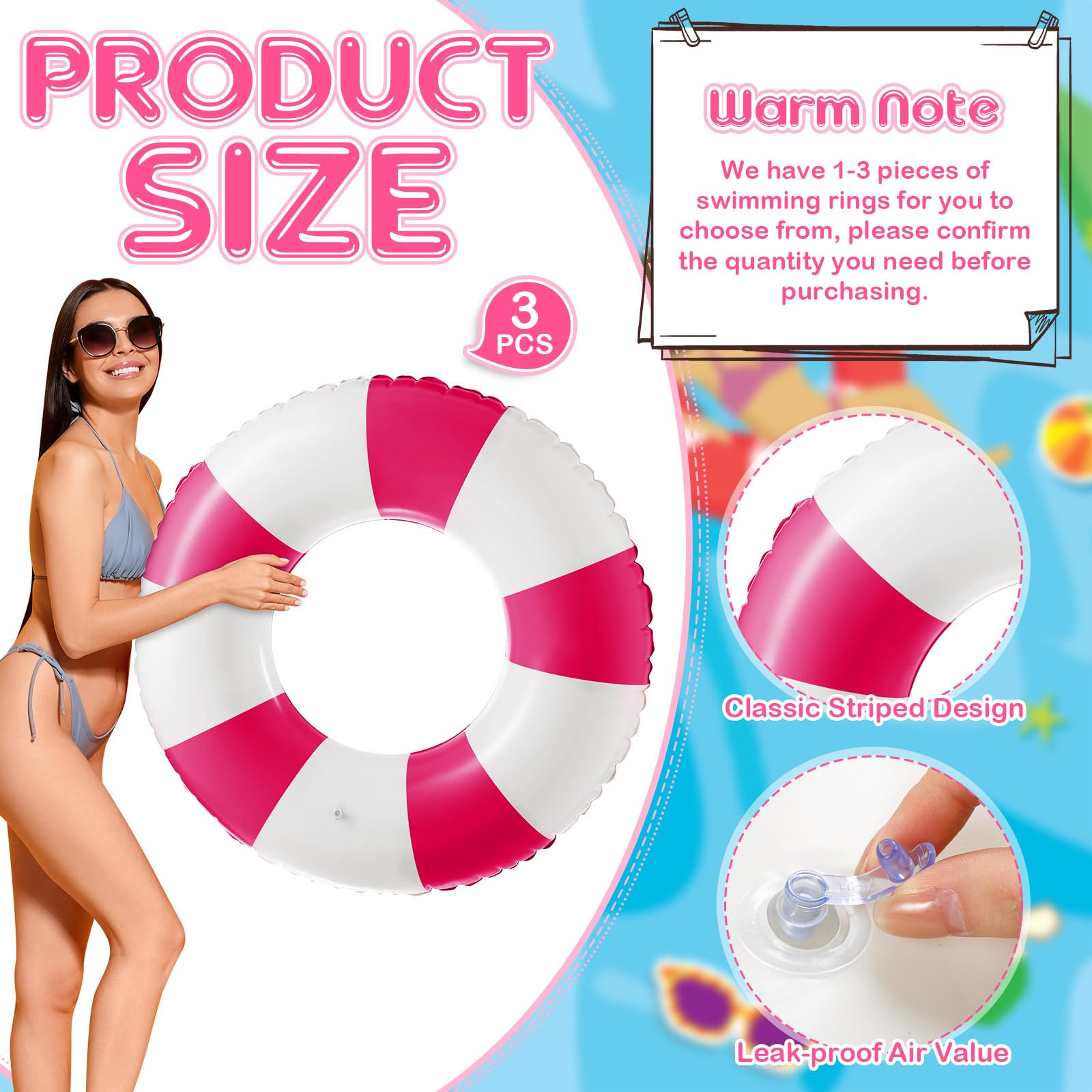 Foilswirl Lot de 2 flotteurs de piscine Jumbo de 122 cm - Anneaux de piscine à rayures violettes - Tube gonflable pour enfants et adultes - Pour l'été, la plage, les enterrements de vie de jeune