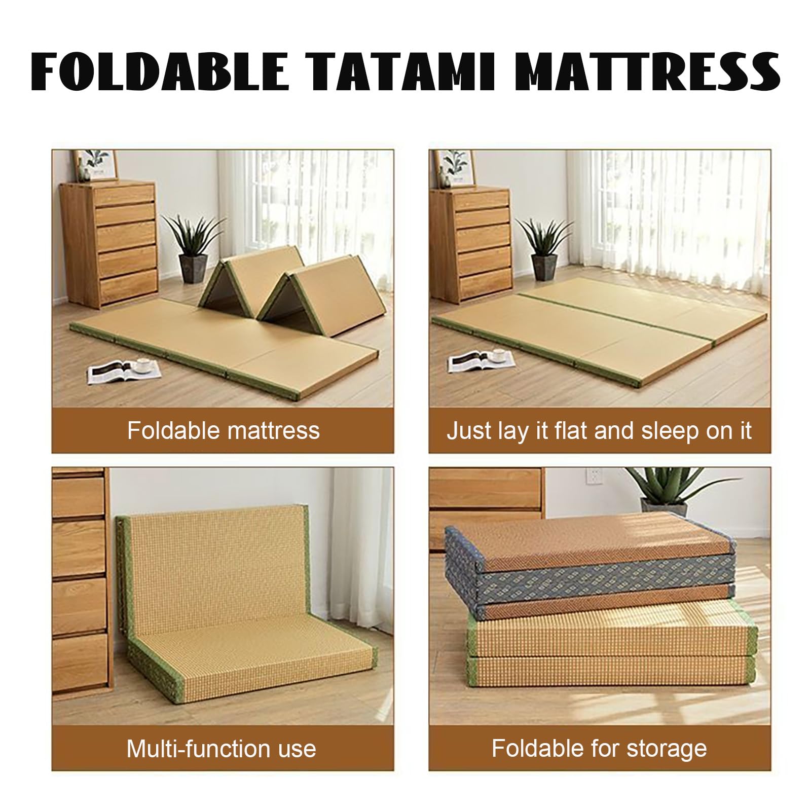 Matelas Pliable Tatami Japonais Tapis de Sol Pliable antidérapant matériau Frais et Confortable Peut être utilisé comme Tapis de Sol de Chambre, Matelas de Yoga de méditation C 80 * 180CM