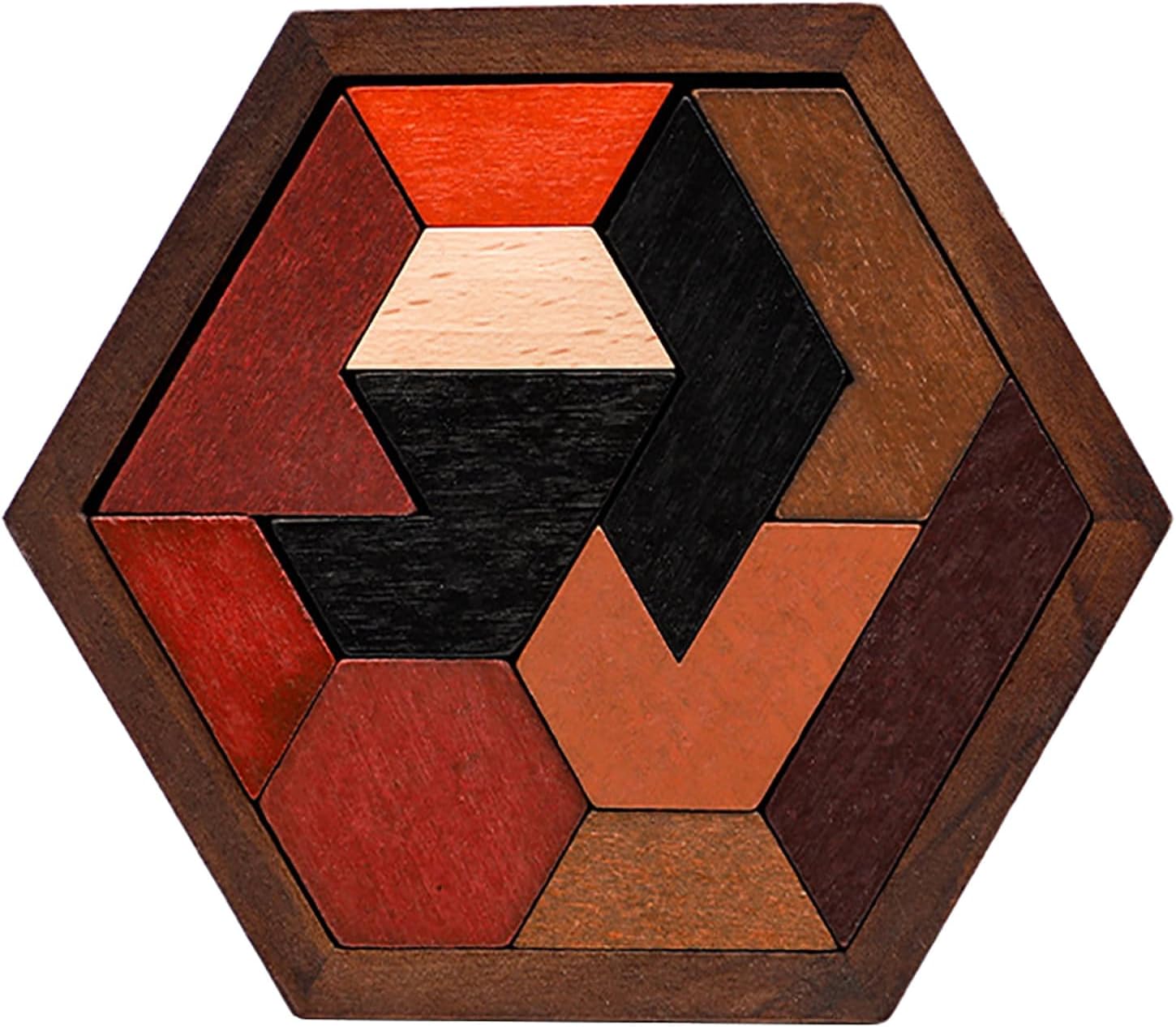 Rompecabezas hexagonal de madera para niños con forma de bloque de ...