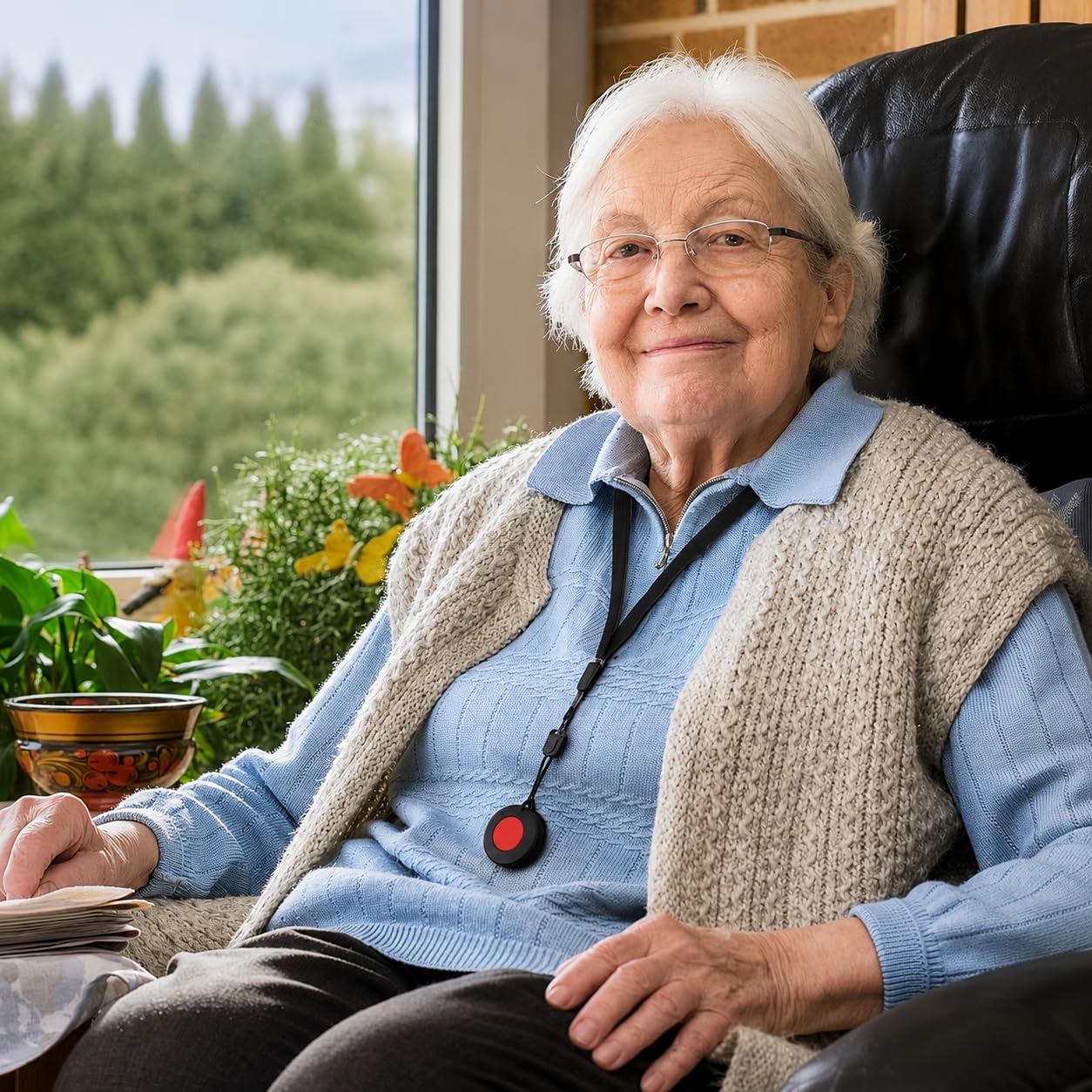 ELDAT Ensemble de demande de soins/alarme d'urgence domestique/alarme domestique pour seniors ave émetteur sans fil à porter au cou et fonction de confirmation