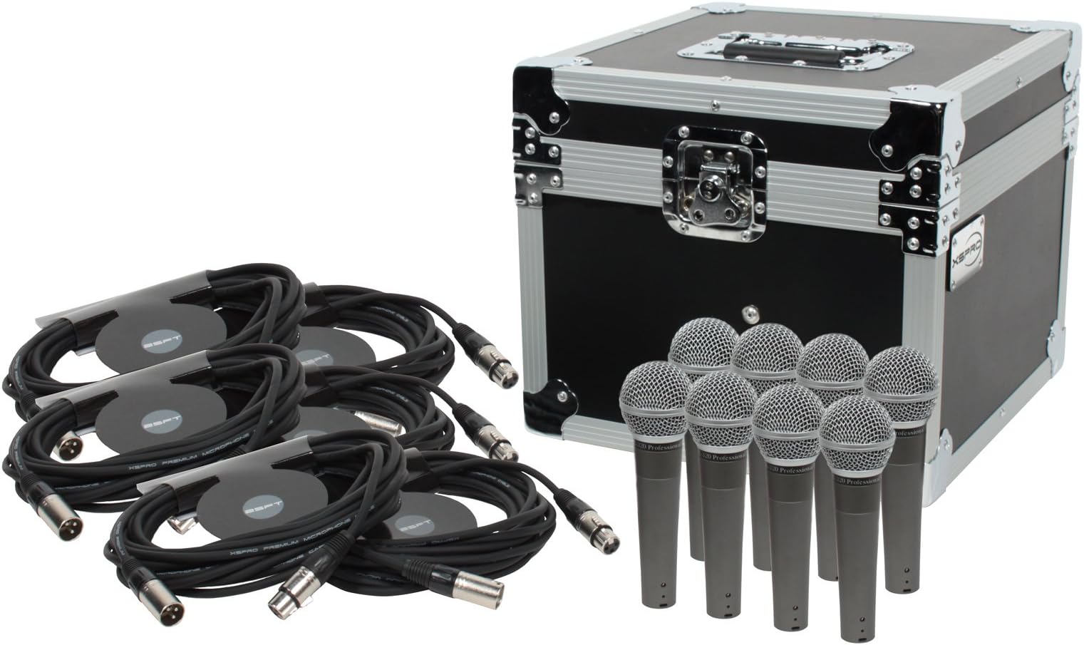 XSPRO XS-MC8 ATA Microphone Case w/ 8 DL-320 Microphones & Cables
