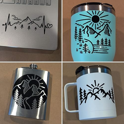 Vista 2 de Calcomanías de montaña, paquete de 4: latido del corazón de montaña, árboles de montaña del sol, calcomanía de dibujos animados de montaña, montañas