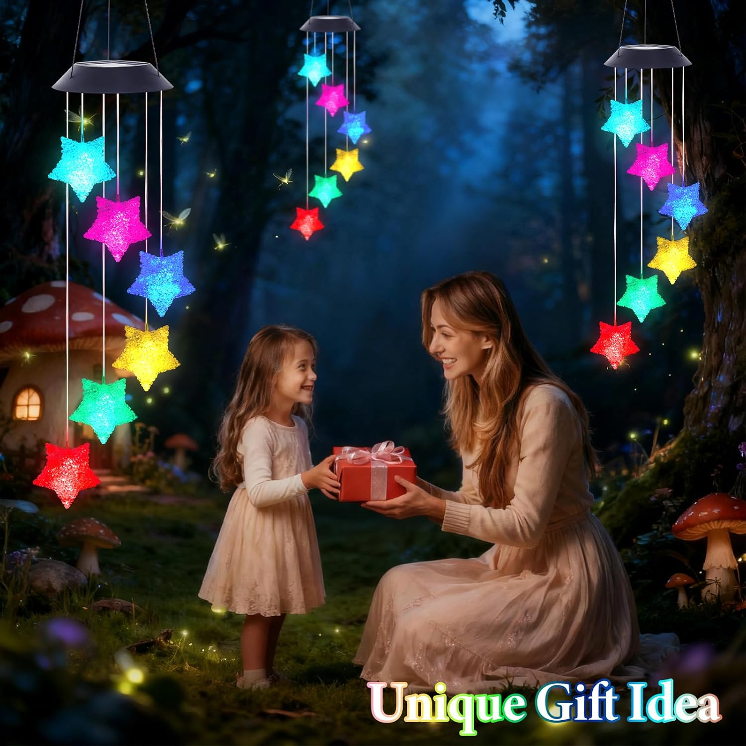 LOMOHOO Solar Star Wind Chimes Outdoor Color Changing Lights, Gift for Women Mom Grandma, Waterproof Solar Wind Chime for Outside, Decorative Mobile LED Lights for Garden Patio Yard Porch Decor - Image 4