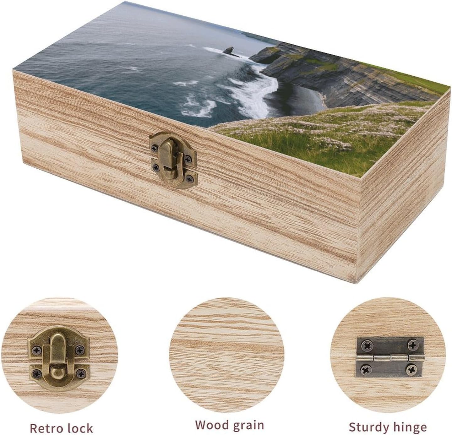 Storage Box Wooden Decorative Box Keepsake Boxes with Hinged Lock Ireland Outdoors County Clare The Cliffs Storage Bins Jewelry Storage Chest Storage Container for Organize Keepsake Gift image 3