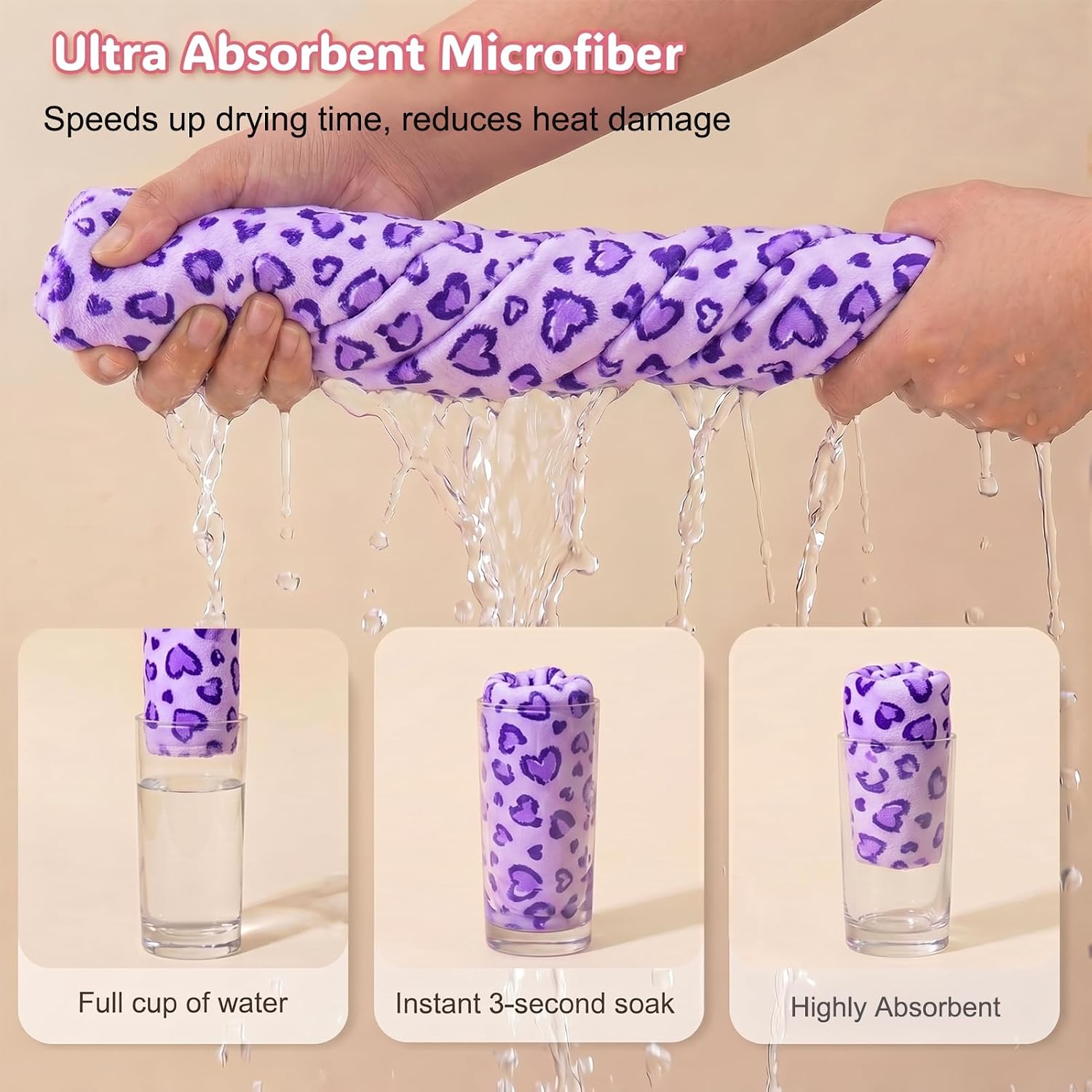 Basumee Microfiber Hair Towel Wrap for Kids Girls, Ultra Absorbent, 2 Pack image 2