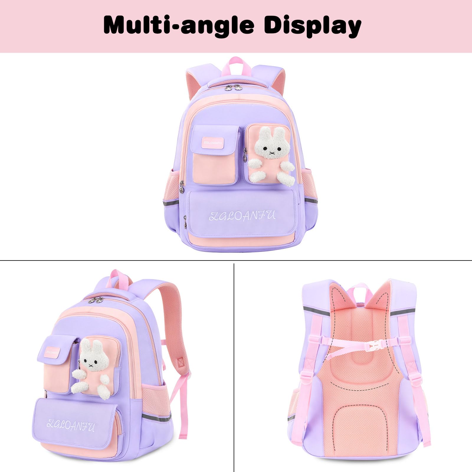 FANDARE Ultraleggero Zaino per bambini Zaini Casual per la scuola Zainetti Cartelle Elementare Zainetto Zaino Scuola con striscia riflettente per Studenti Viaggiare Attività All'aperto Zaini Viola
