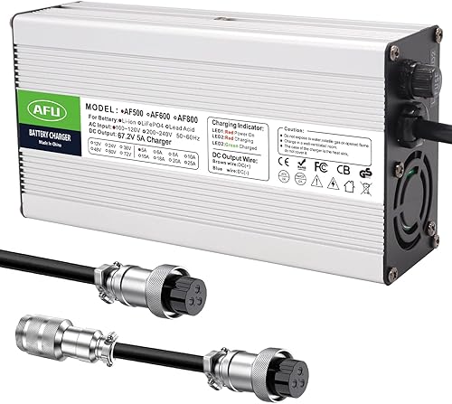 AFU 67.2V 5A Charger 60V Li-ion Battery Smart Charger with Cooling Fan Used for 16S 60V Li-ion Battery with GX16 1+3- PlugGX16 1+2- Plug