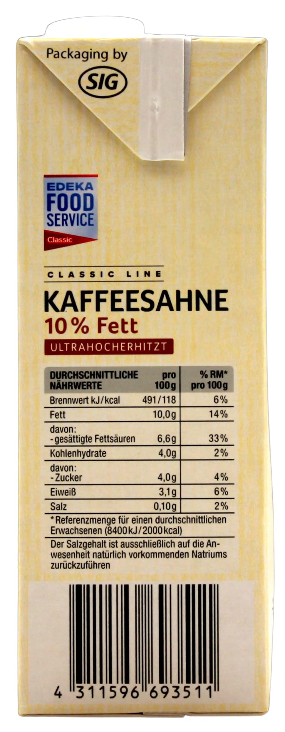 Classic Line Kaffeesahne 10% Fett, 12 x 1 kg