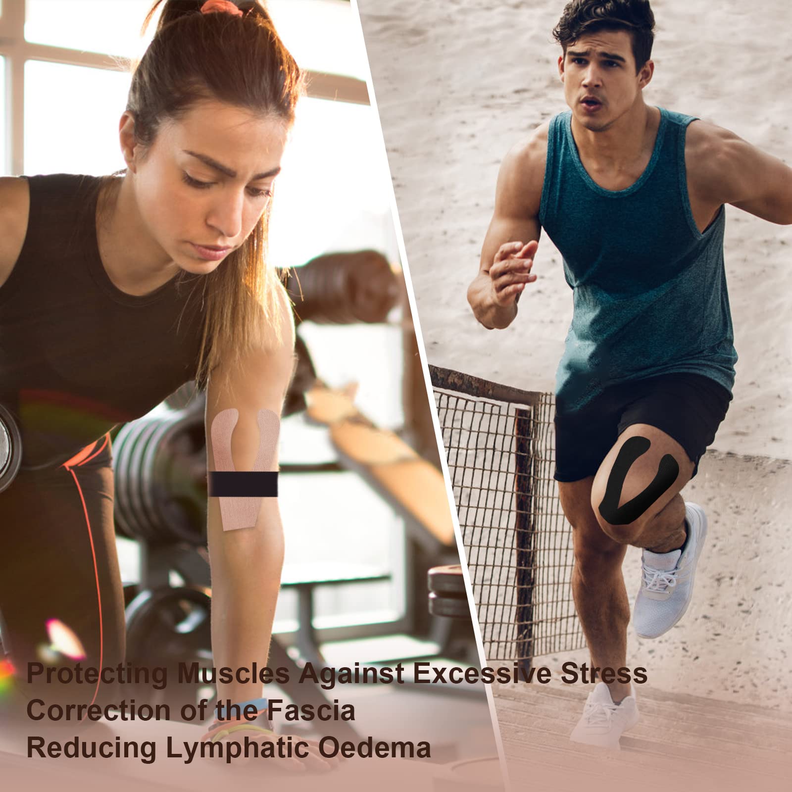 JOPHEK Kinesio tape 2 rotolo, Beige & Nero, 5m x 5cm, Nastro kinesiologico impermeabile ed elastico, Ideale per il ginocchio, articolazioni, supporto muscolare