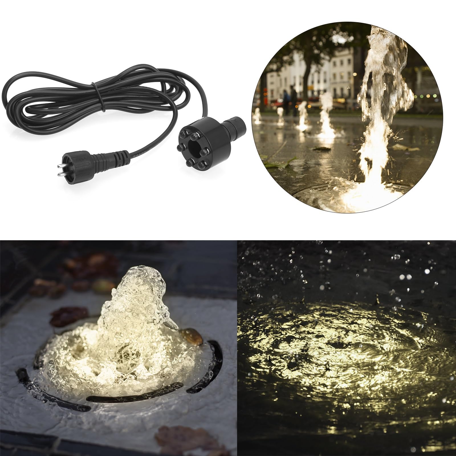 BARST Pompe submersible pour fontaine 12 V AC 800 l/h avec cordon d'alimentation de 10 m et anneau lumineux LED pour aquarium, étang, bain d'oiseaux, aquarium JR-800LV