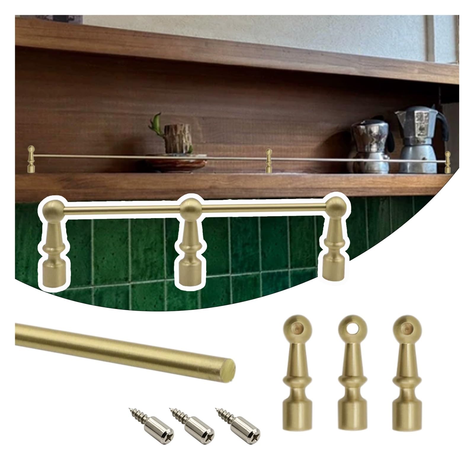 Customizable Length Shelf Guard Rail 20cm-157cm, Brass Anti-Fall Railing for Hanging Shelving, Shoe Racks, Cabinet Guardrail Bar Decor with End Caps & Screws(Style b,L 12"/30.5cm)
