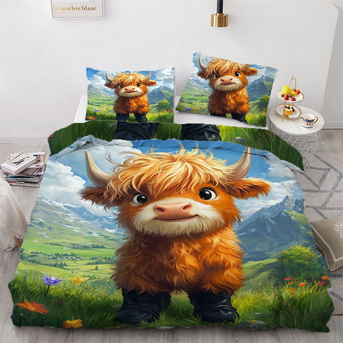 NDXRWDZR Double Duvet Cover Set Highland Cattle Duvet Cover with Zipper Closure Bedding for Aldults Kids Soft Hypoallergenic Microfiber Quilt Cover 200x200 cm + 2 Pillowcases 50x75 cm