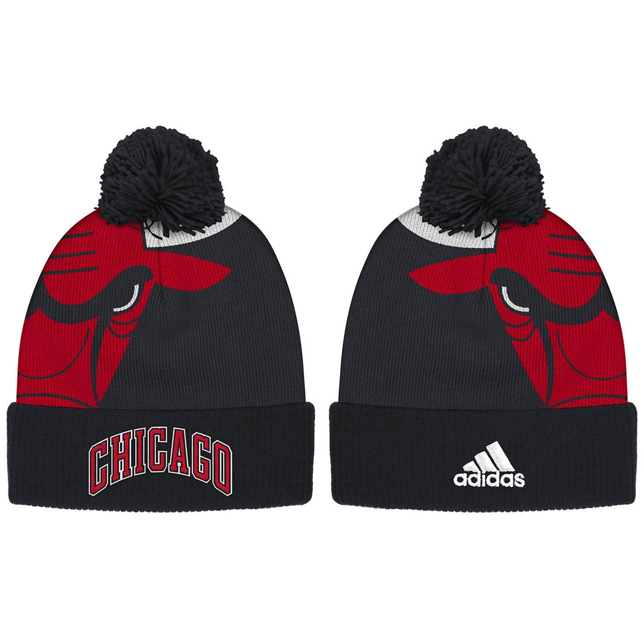 adidas Chicago Bulls New Identity Cuffed Pom Knit Hat/Cap