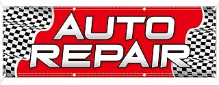 Preboun 2 x 6 ft Auto Repair Banner Store Sign with Polyester Fabric Reusable Weatherproof Car Sign Banner for Businesses Mechanics Automotive Car Repair Shops (Auto)