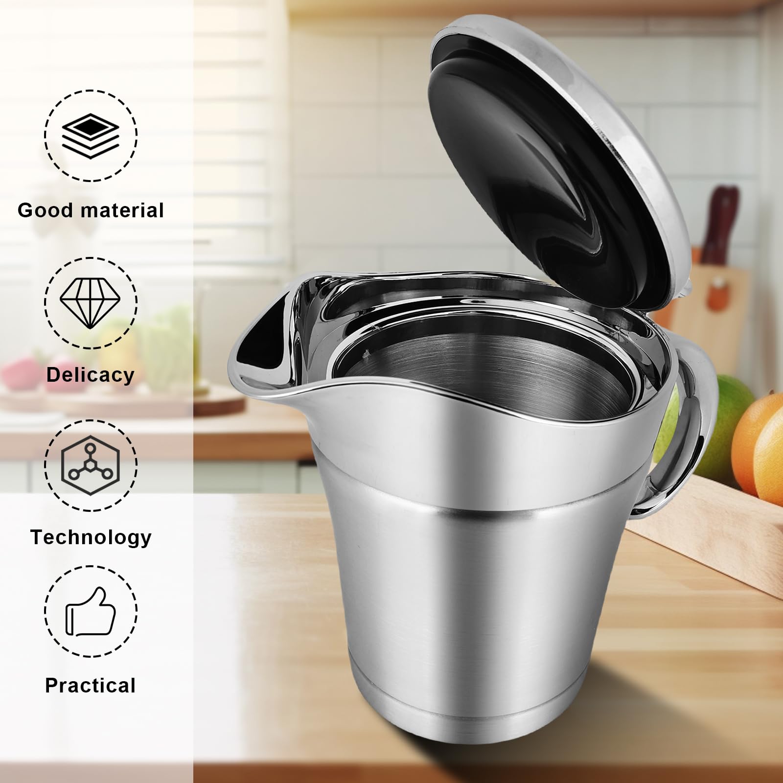 Saucière Isotherme En Inox 450 Ml Avec Couvercle à Charnière - Bec Verseur Anti-goutte, Lavable Au Lave-vaisselle