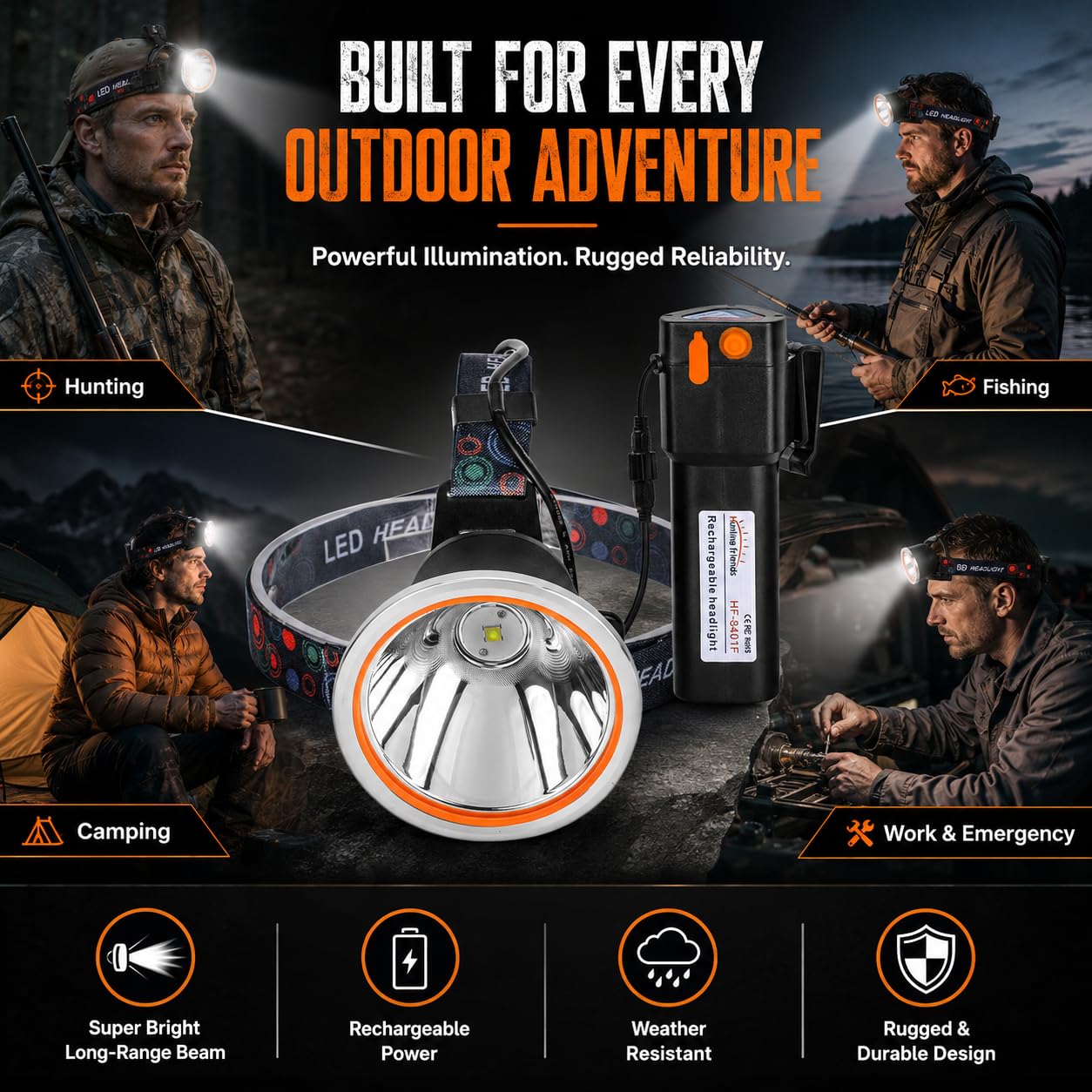 best rechargeable hunting flashlight High Power Coon Lights – Super Bright LED Waterproof Headlamp, Adjustable Beam Head for Hunting, Fishing, Camping, Hiking, Outdoor Activities & Emergency Use : Sports & Outdoors This intuitive design gives Ebike for fishing 3500 Lumen USB Spot Color:Red 16Ah