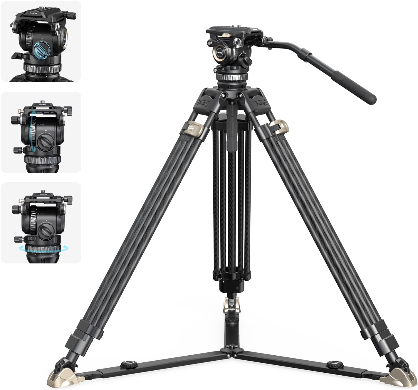 SmallRig AD-Pro8 FreeBlazer Counterbalance Carbon Fiber Video Tripod Kit, 77" Video Tripod with 6-Step Counterbalance, 4-Step Pan/Tilt Hydraulic Damping, 2 Mid-level Spreaders, Max Load 17.6lbs - 4465
