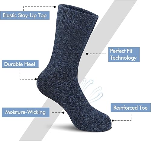 Miniatura 3 de 6 pares de calcetines de lana para hombre, calcetines de invierno suaves y cálidos, calcetines de senderismo de lana suave, calcetines casuales para