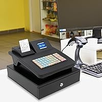 Vista 2 de DYNAMI Caja registradora comercial, caja registradora electrónica de 48 llaves con cajón de efectivo y monedas, pantalla de doble cara, impresión