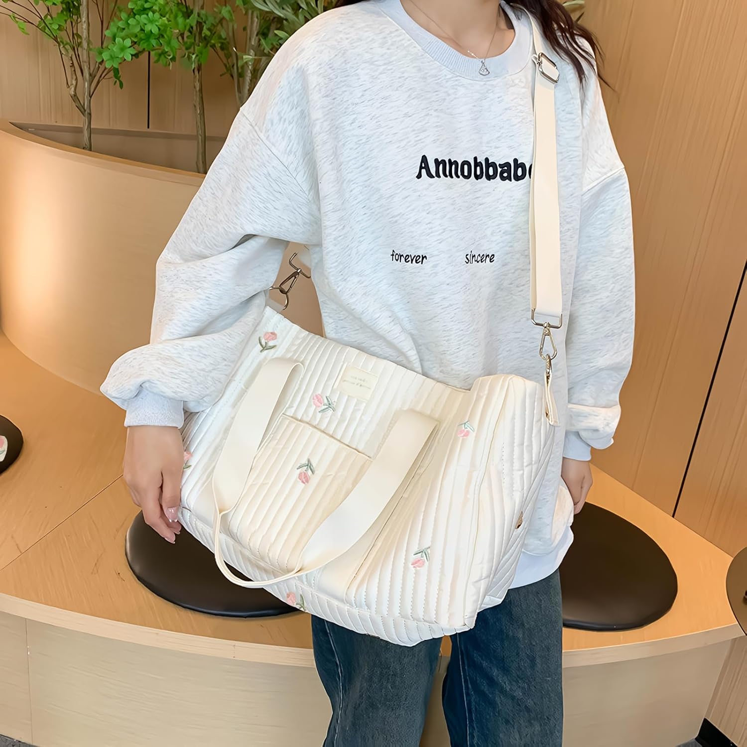 Large Capacity Embroidery Diaper Bag Tote,Lightweight Travel Duffel Bag Messenger Bag Nappy Changing Bag Mummy Bag