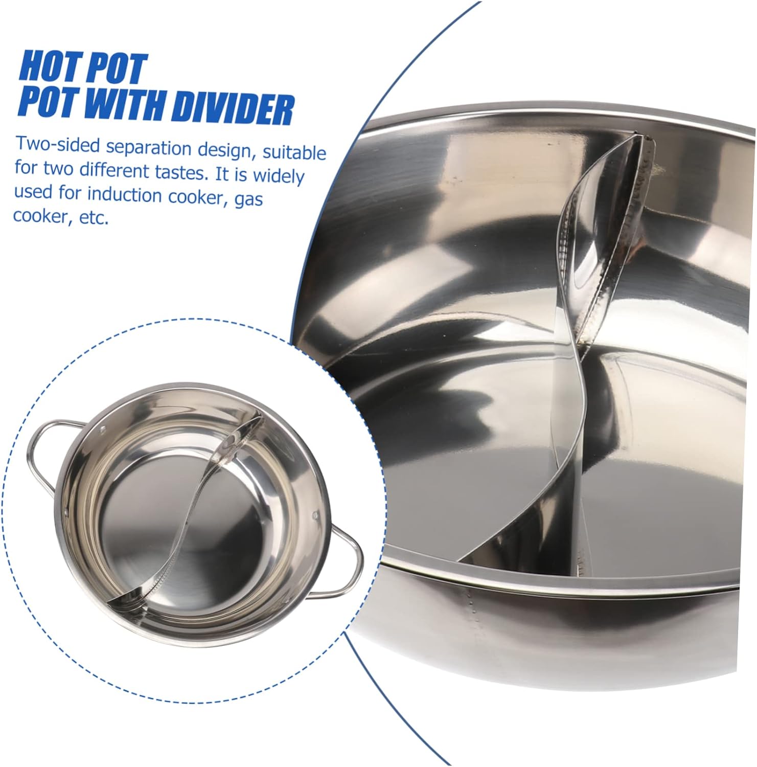304 Stainless Steel Dual Hot Pot Cookware with Lid Induction Cooker Pot 28cm with Divider for Home Use for Family Gatherings