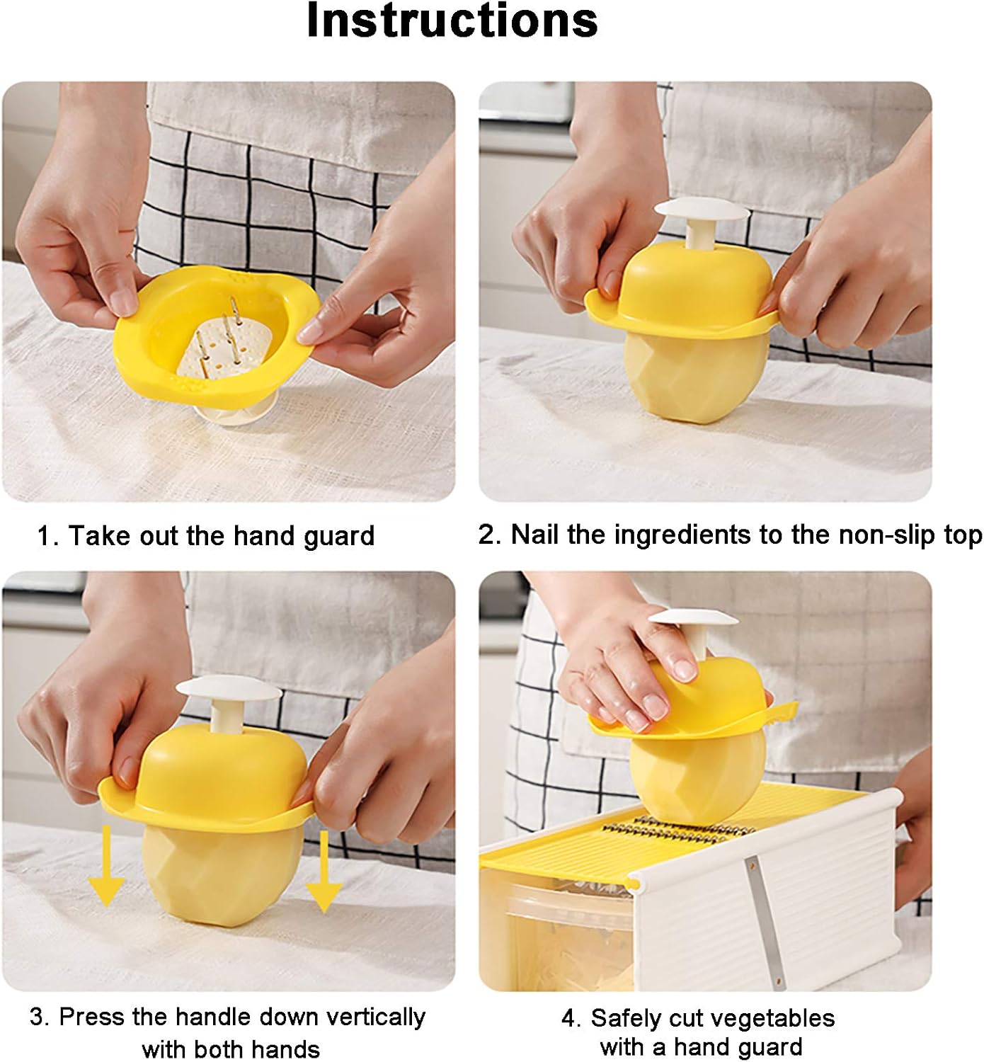 Onion Mincer Chopper Dicer Multifunctional Mandolin Slicer with Container and 4 Blades Manual Food Chopper Spiralizer for Salad Garlic Potato Fruit Carrot Vegetable Chopper Cutter-Yellow 30 x 10 x 10