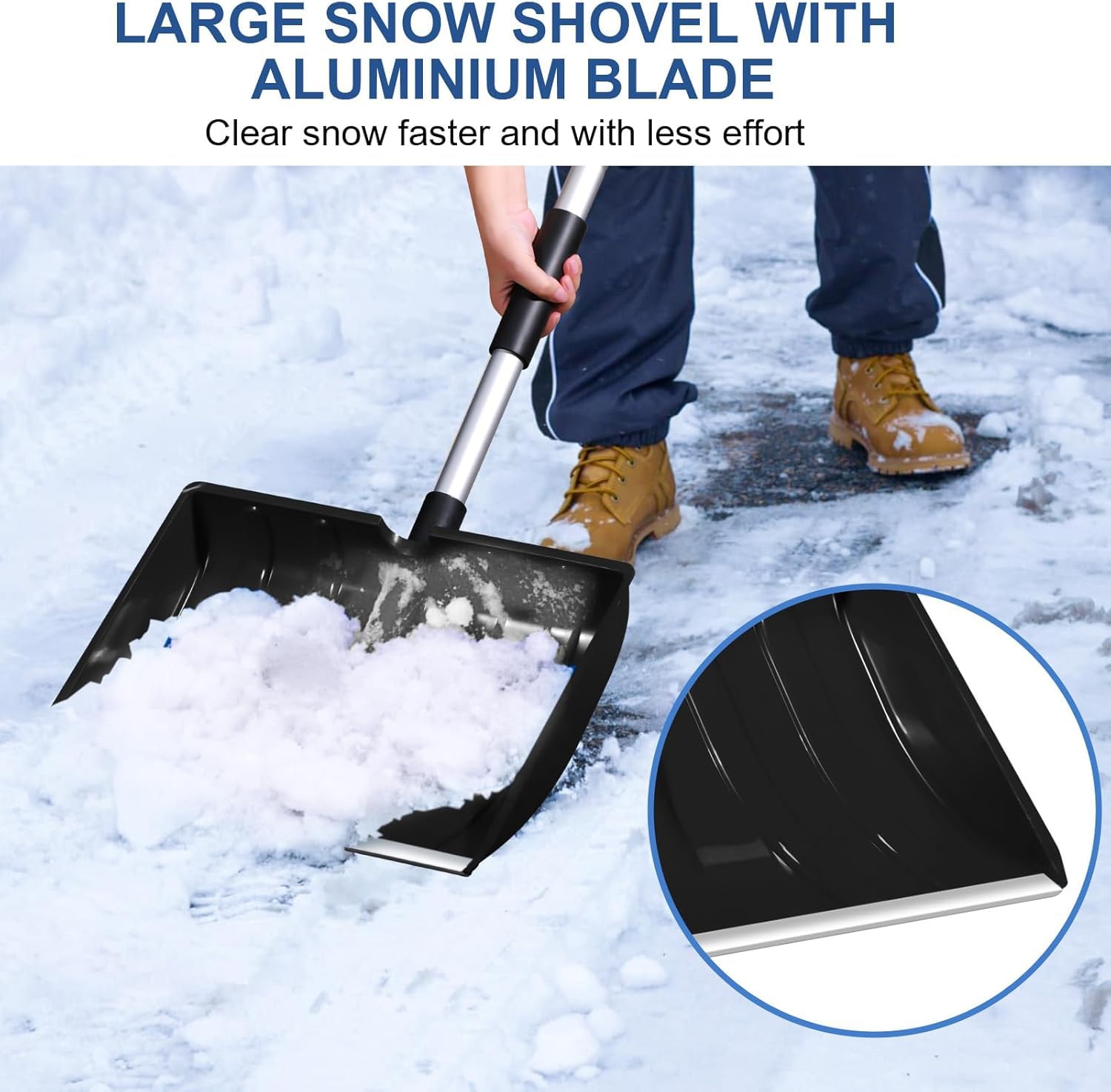 Grande pelle à neige amovible avec poignée en D, grand espace de rangement, convient pour un véhicule de jardin pour le camping en plein air - Noir