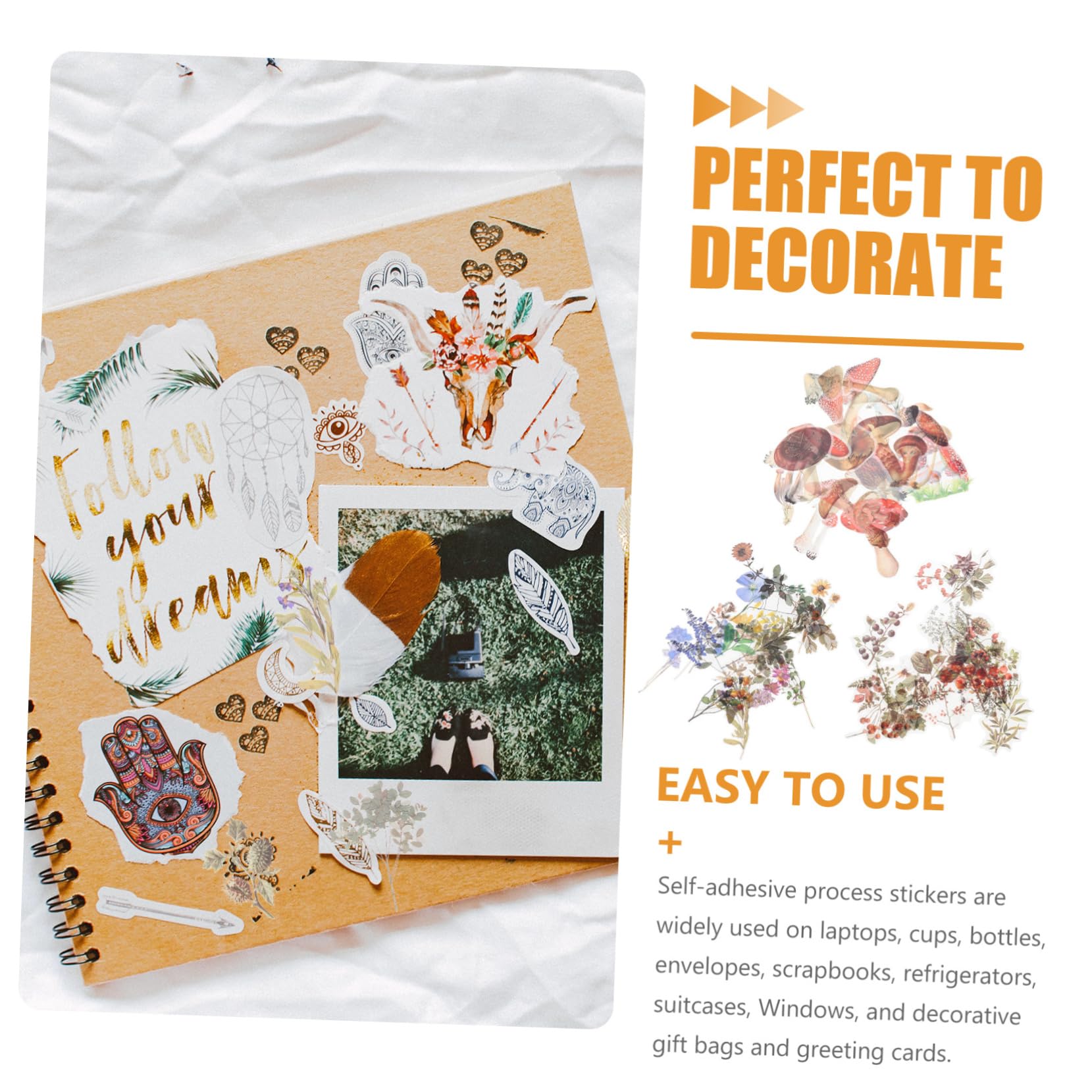 Tofficu 600stücke Pflanzenaufkleber Im Vintage-stil Wasserdichte Transparente Pet-dekorationsaufkleber Für Scrapbooking Und -handarbeiten Blumen Und Pilzmuster Für Notizbücher Und
