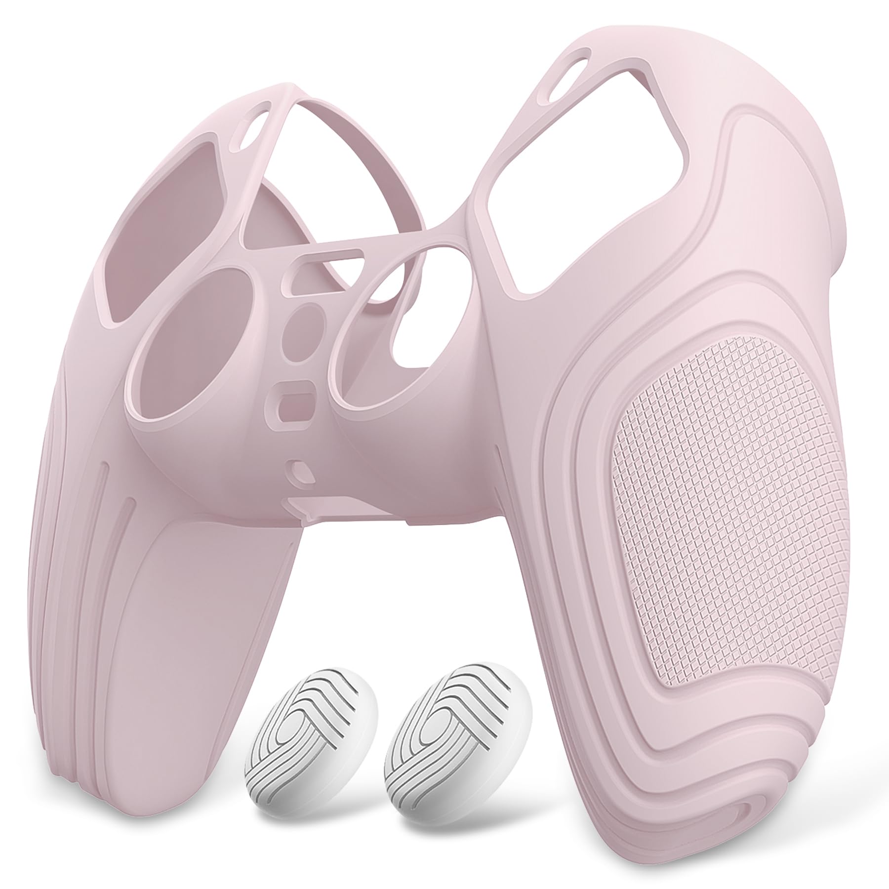 eXtremeRate PlayVital Funda de Silicona para ps5 Mando - Carcasa Protectora Antideslizante con 2 Tapas de Joysitcks, Diseño Ergonómico y Resistente, Accesorio para Control (Edición Samurai-Rosa)