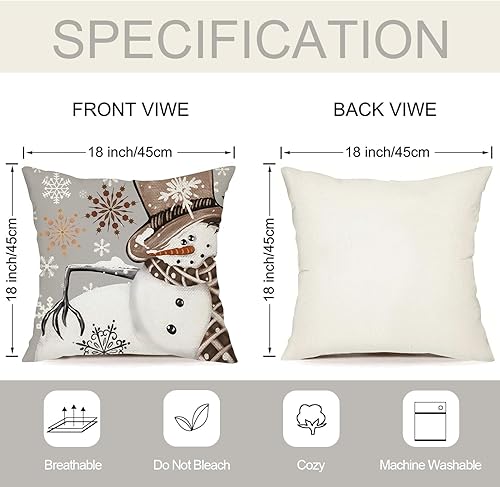 Miniatura 7 de Juego de 4 fundas de almohada de Navidad de 18 x 18 pulgadas, diseño de copos de nieve, gnomos de árbol de Navidad, rústico, para invierno,