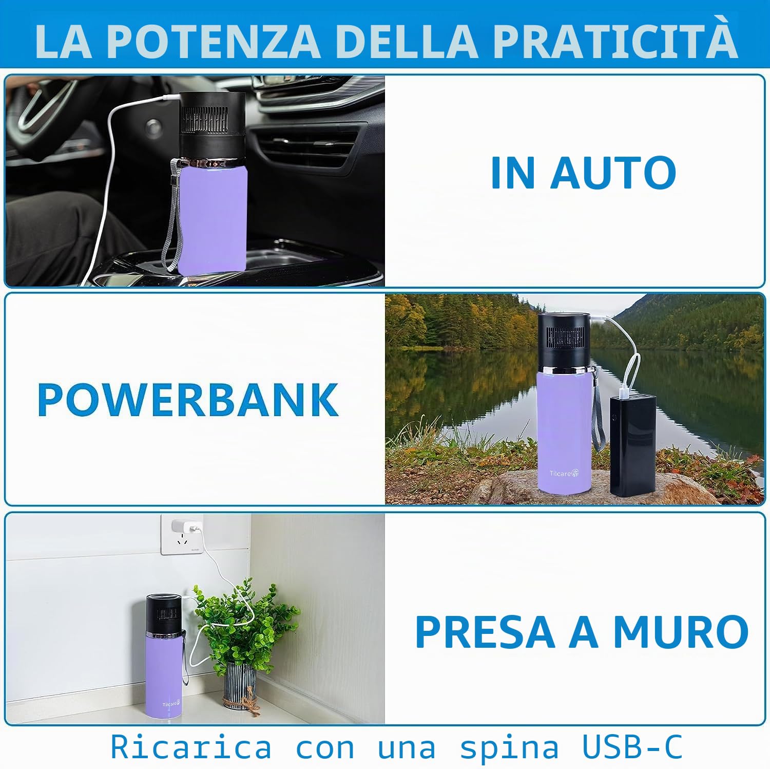 Porta Insulina da Viaggio Raffreddante Elettrico con Caricatore USB & Bio Gel by Tilcare - Ore Illimitate, Contenitore Riutilizzabile per Congelatore a Penna - Contiene fino a 6 Penne - Lavanda