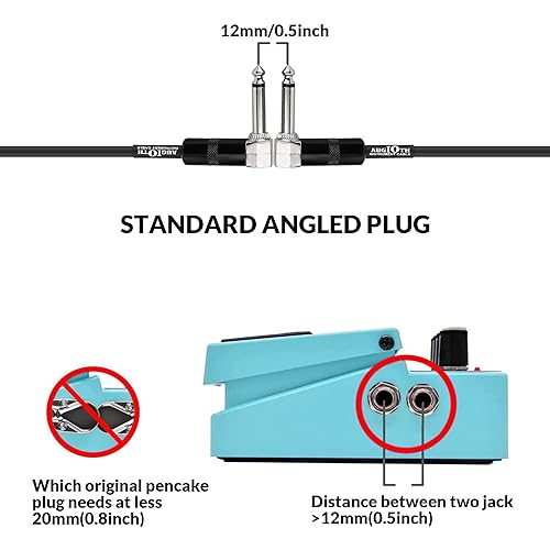 Miniatura 3 de Cable de conexión de guitarra de 18 pulgadas, 17.7 in, cables de pedal de efecto de guitarra recto a ángulo